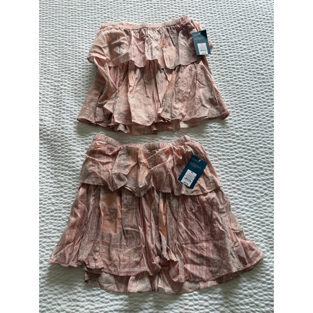Universal Thread Pink Bandana Paisley Tiered Ruffle Two Piece Set XS NEW